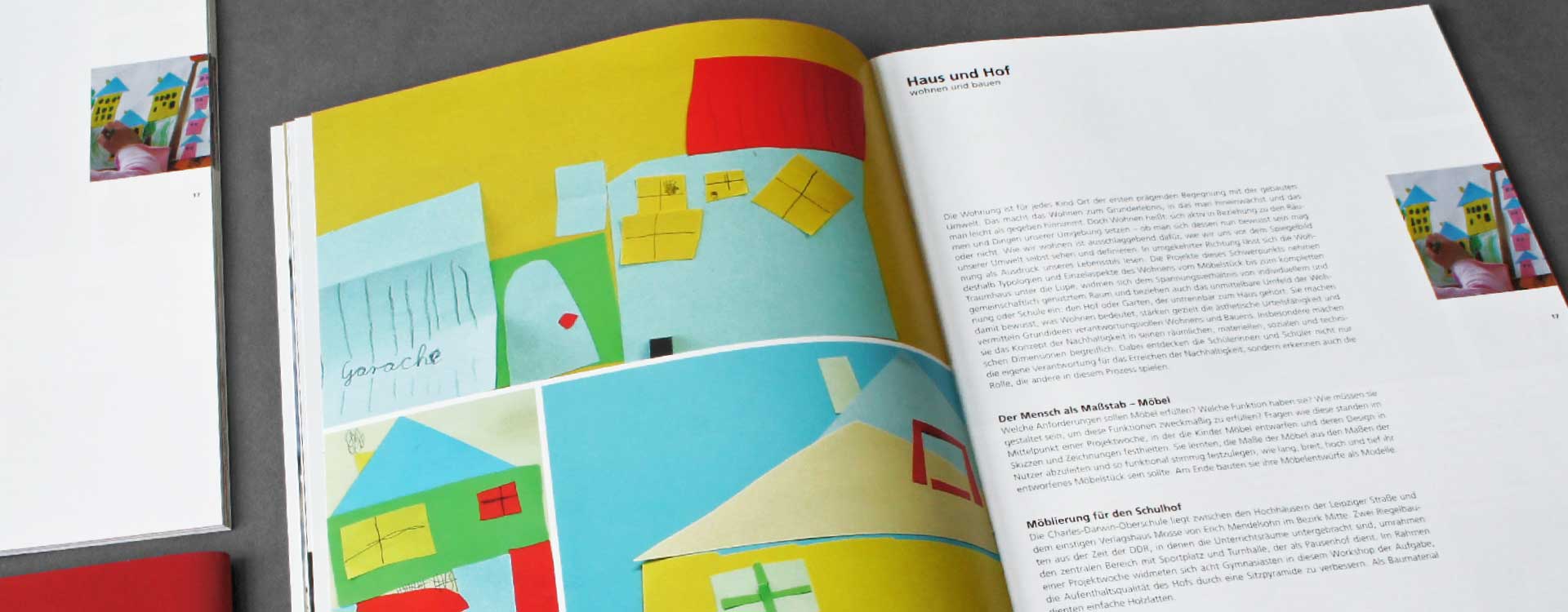Innenseiten der Broschüre „Architektur und Schule“ von der Architekturkammer Berlin; Design: Kattrin Richter | Büro für Grafikdesign