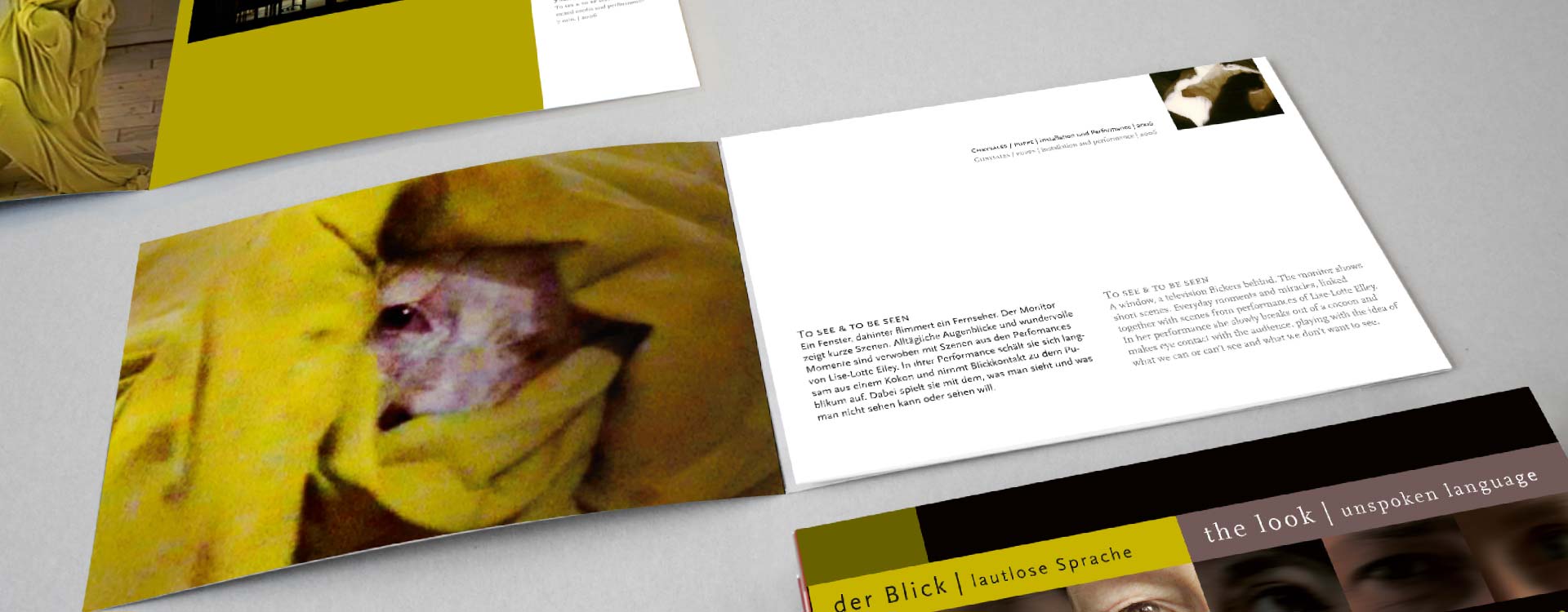 Faltblatt zu den Werken von Lise-Lotte Elley, in der Ausstellung „Der Blick“; Design: Kattrin Richter | Büro für Grafikdesign