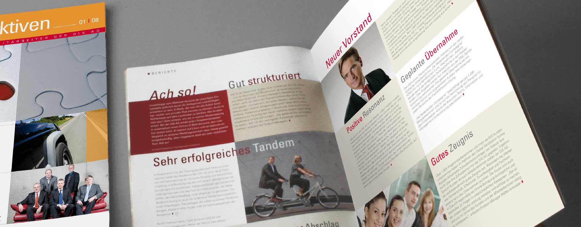 Inside pages of the employee magazine Perspektiven for the DIS AG