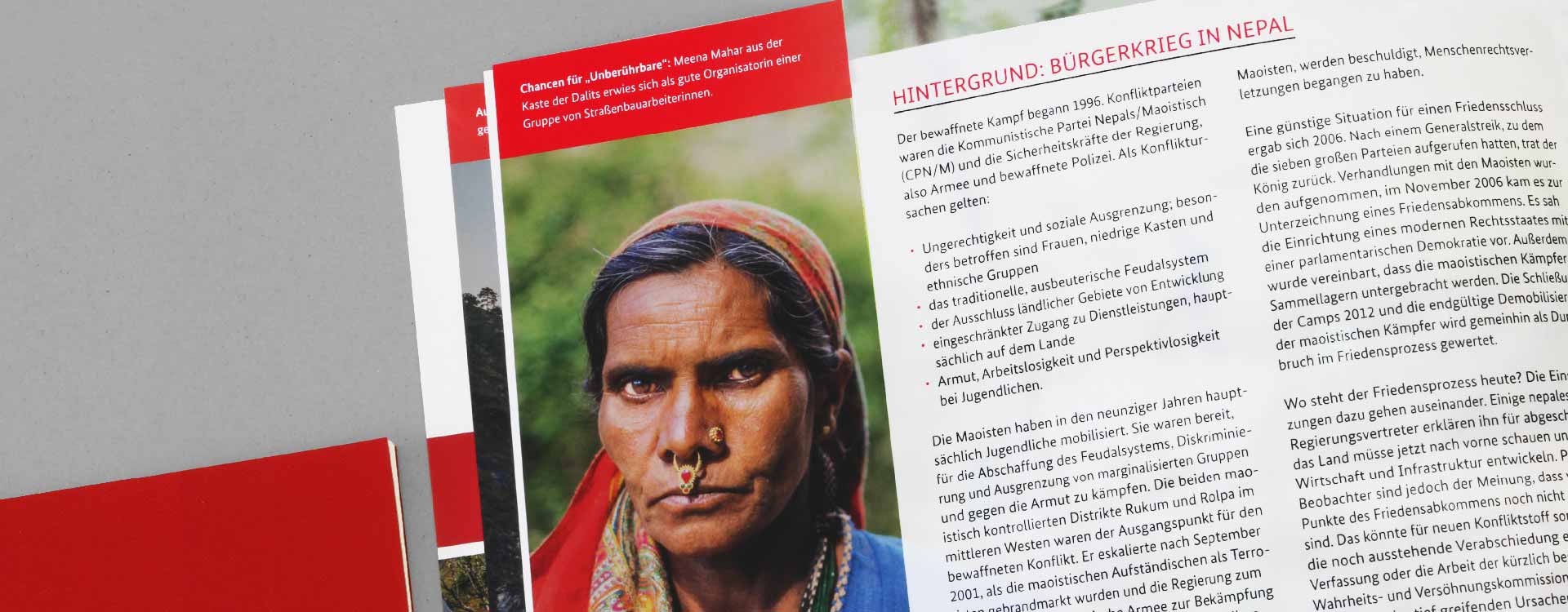 Inside of the brochure German Contribution to the Peace Process in Nepal; Design: Kattrin Richter | Graphic Design Studio